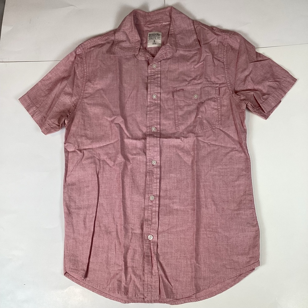 Mossimo Mens Button Down Shirt Size S Small Short Sleeve Top Solid Athletic Fit